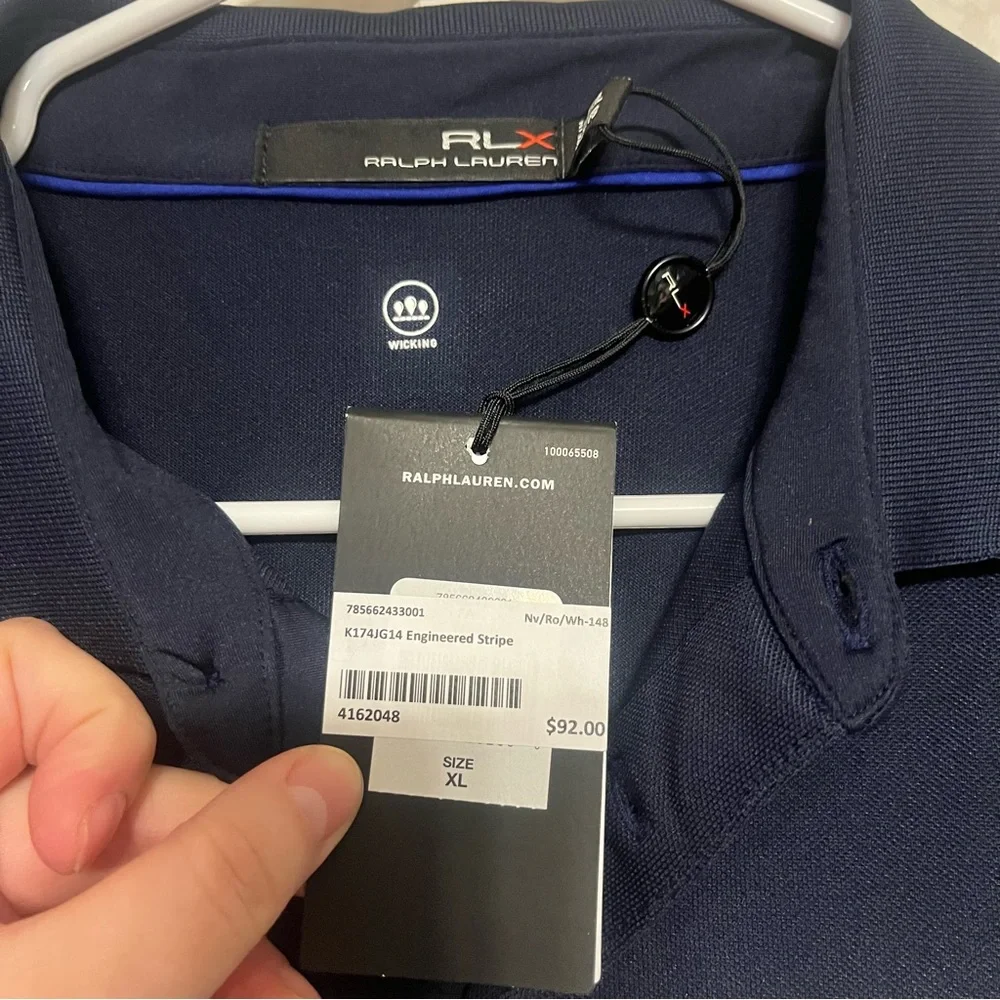Ralph Lauren Men's Navy‎ and White Striped Polo Shirt